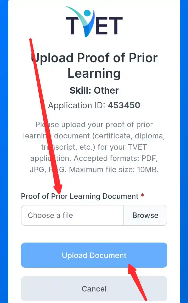 how to upload TVET proof of prior learning 4 How to Upload Your TVET proof of prior learning