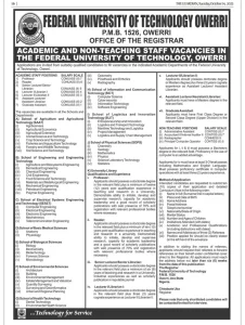 FUTO Recruitment 2025: Massive Opportunities for Academic and Non-Teaching Staff in Owerri 1 FUTO Recruitment 2025