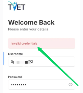 TVET Invalid Credentials