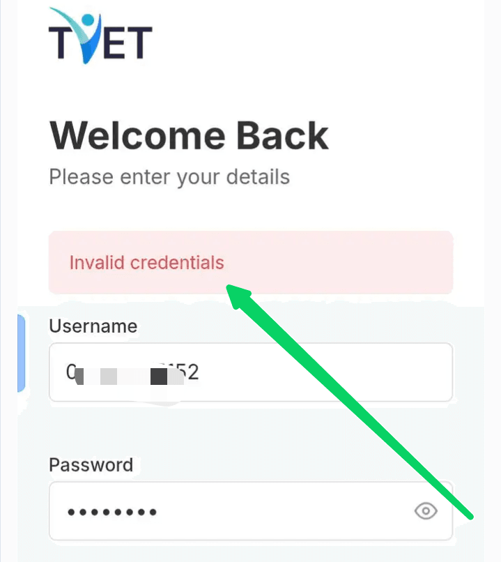 How to Fix "TVET Invalid Credentials" and Reset Your Portal Password in Nigeria 1 TVET Invalid Credentials