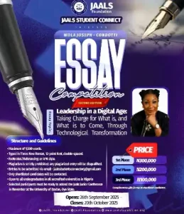 JAALS Foundation Wola Joseph-Condotti Undergraduate Essay Competition 2025: N300,000 Prize and Digital Leadership Theme Analysis 1 Screenshot 20251009 073547